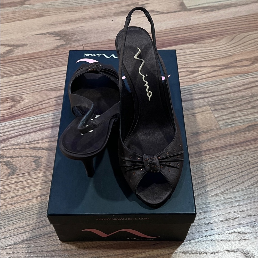 Nina Brown Slingback Heels